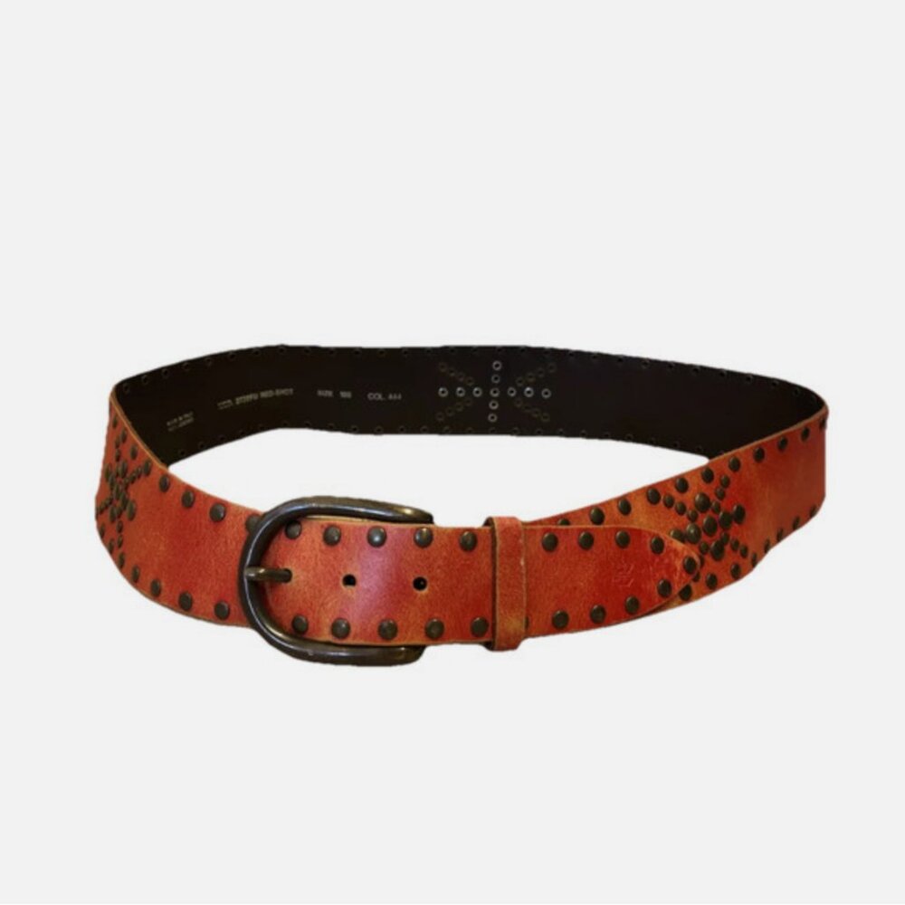 NWOT Diesel Red Leather Studded Belt Made in Italy